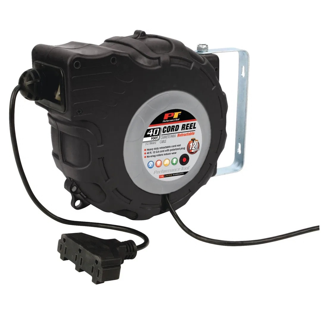 W2278 – PERFORM TOOL Extension Cord, Polarized Plug And 3 Grounded 15 Amp Outlets 12 Gauge Wire 40 Foot Length Black/...